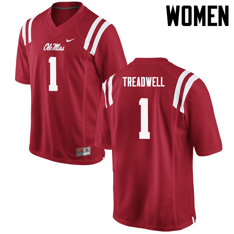 Women Ole Miss Rebels #1 Laquon Treadwell College Football Jerseys-Red - Click Image to Close